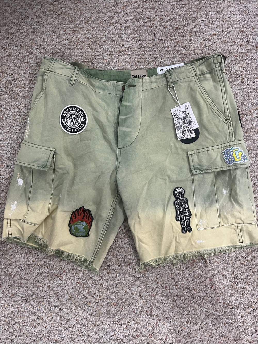 Gallery Dept Olive & Faded Khaki Cargo Shorts with Patchwork